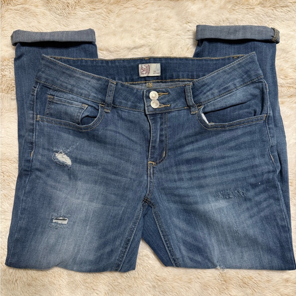 SO Distressed Blue Ankle Jeans
